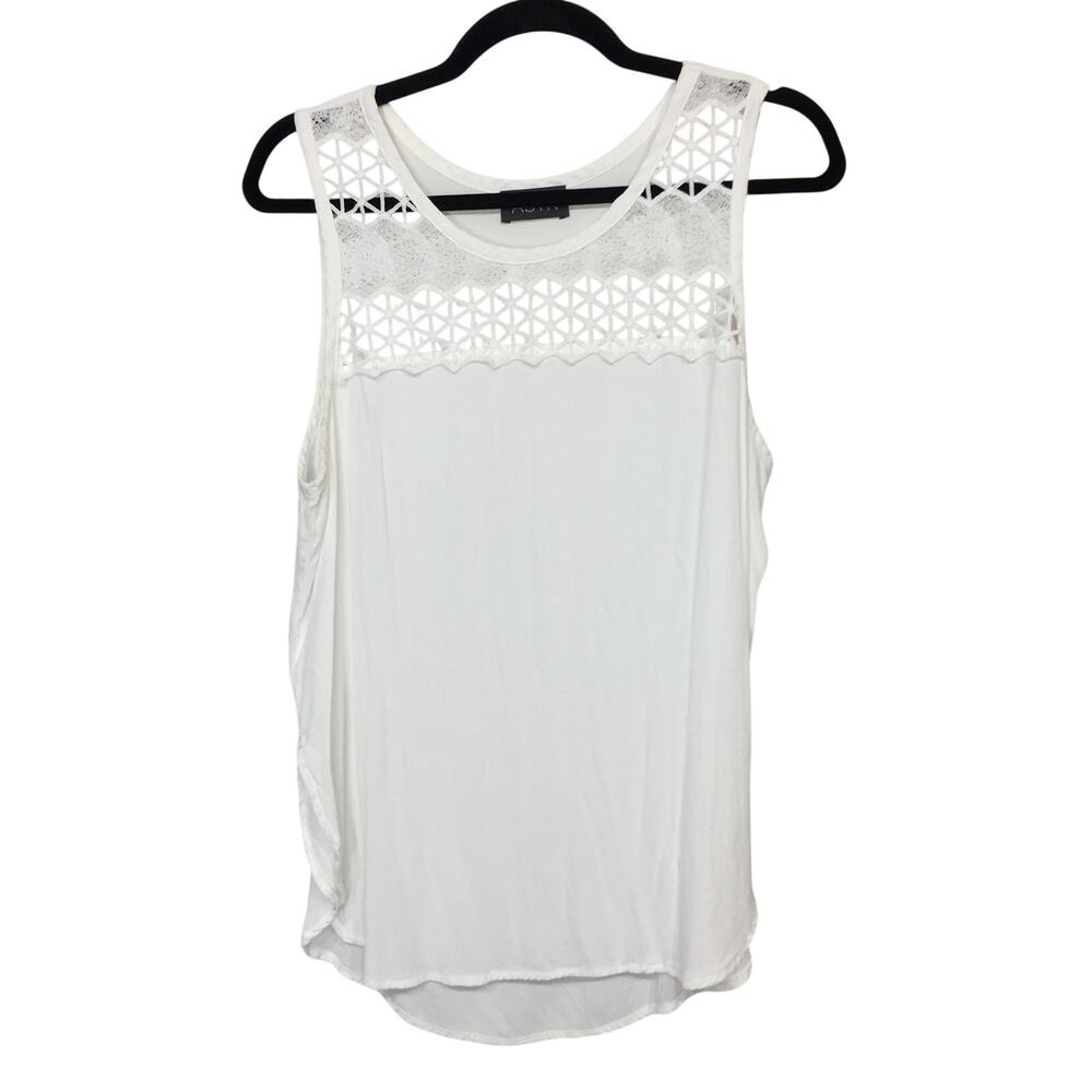 ASTR Silk Blend Crotchet Panel Tank Top Large White Semi Sheer Airy Fabric Lux
